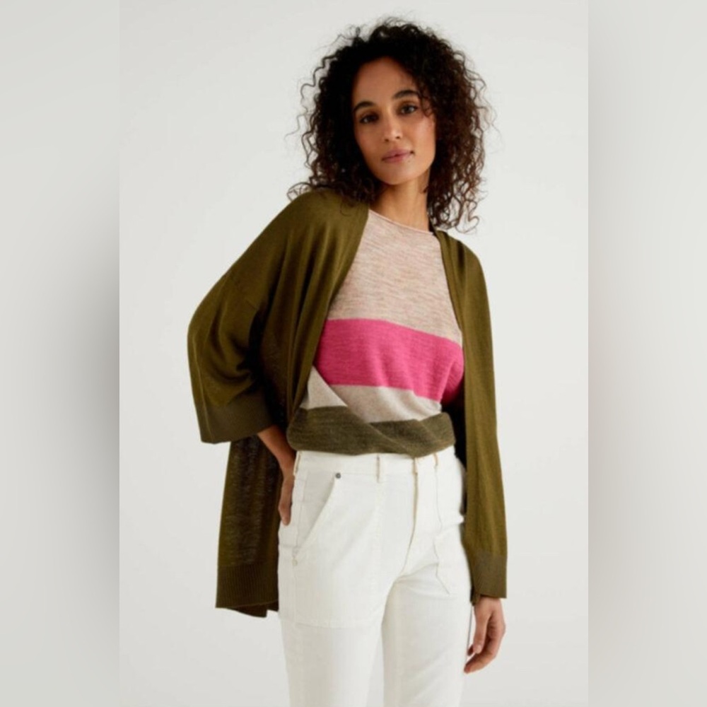 UNITED COLORS OF BENETTON Very Oversized  Olive Green Open Cardigan